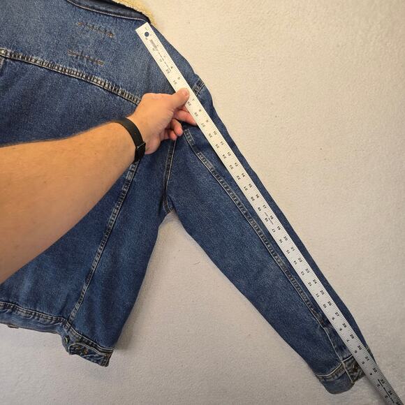 Zara Denim Sherpa Jacket Mens L Blue Fleece Lined Trucker Jean Jacket Coat - Picture 13 of 14